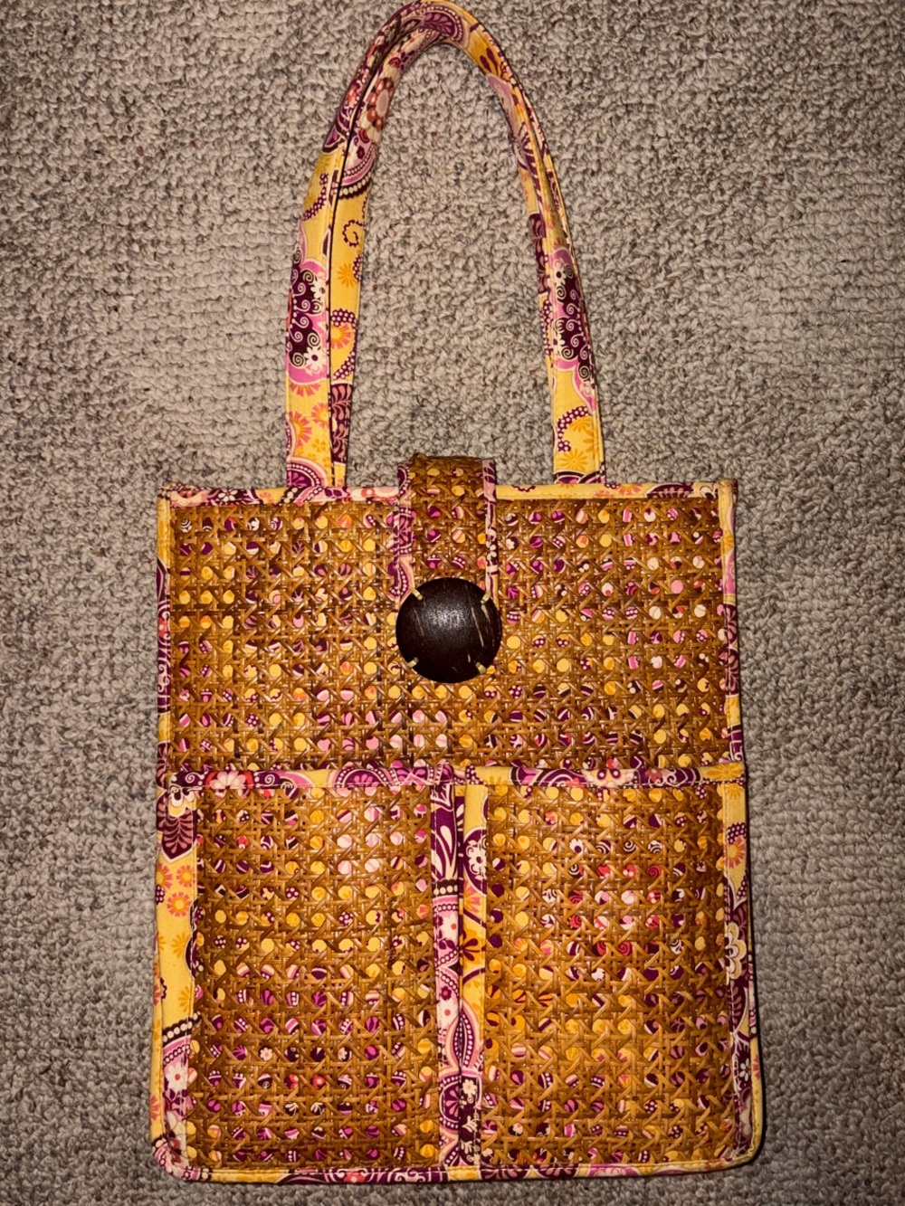 Vera Bradley Yellow and Pink Woven Tote